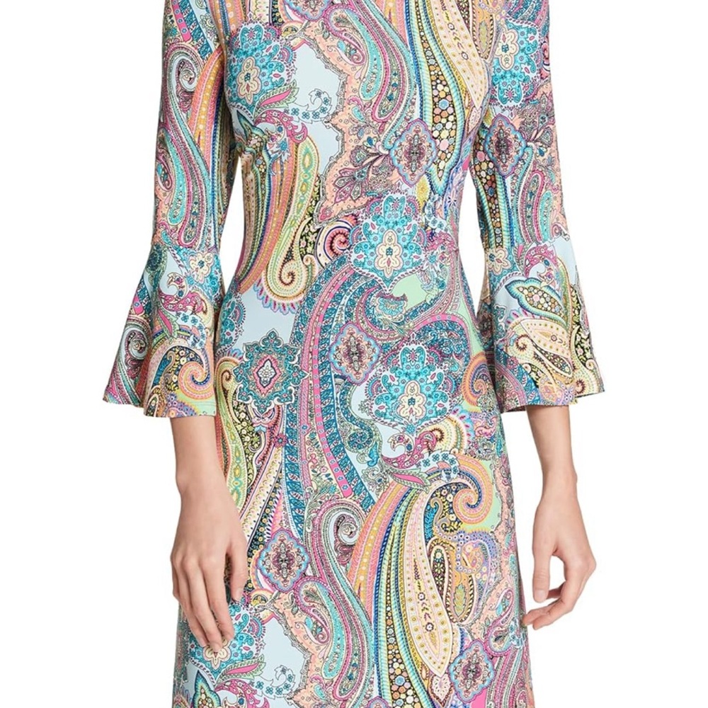 Tommy Hilfiger Women's 3/4 Bell Sleeve High Neck Sheath Mini Dress